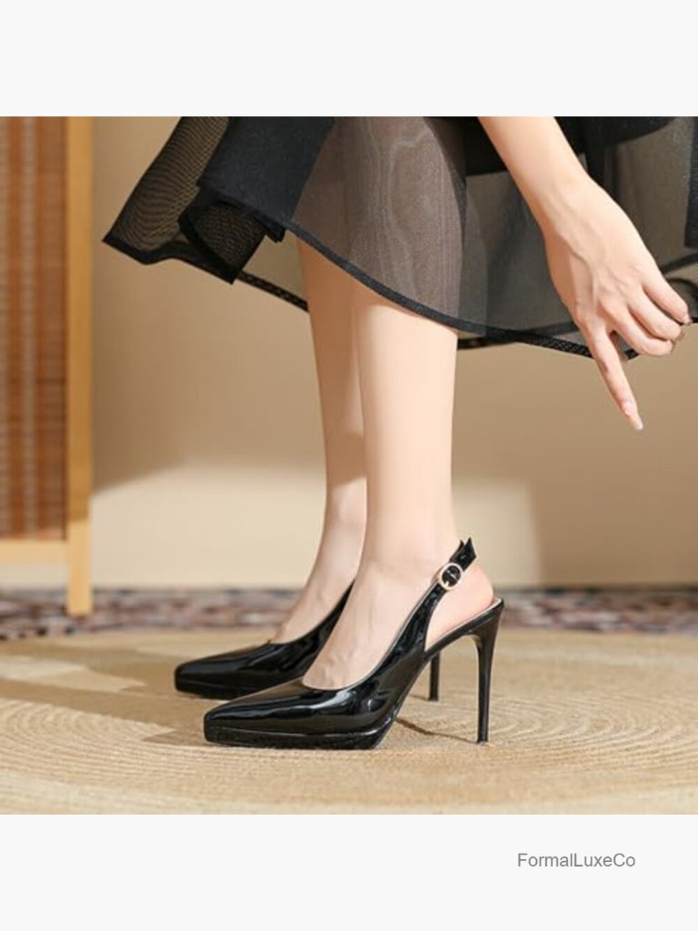 Patent Leather Slingback Stiletto Pumps Pointed Toe Party Heels - Picture 4 of 6